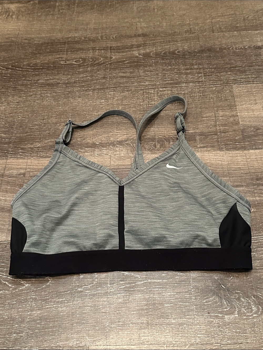 Nike Heather Gray and Black Adjustable-Strap Sports Bra